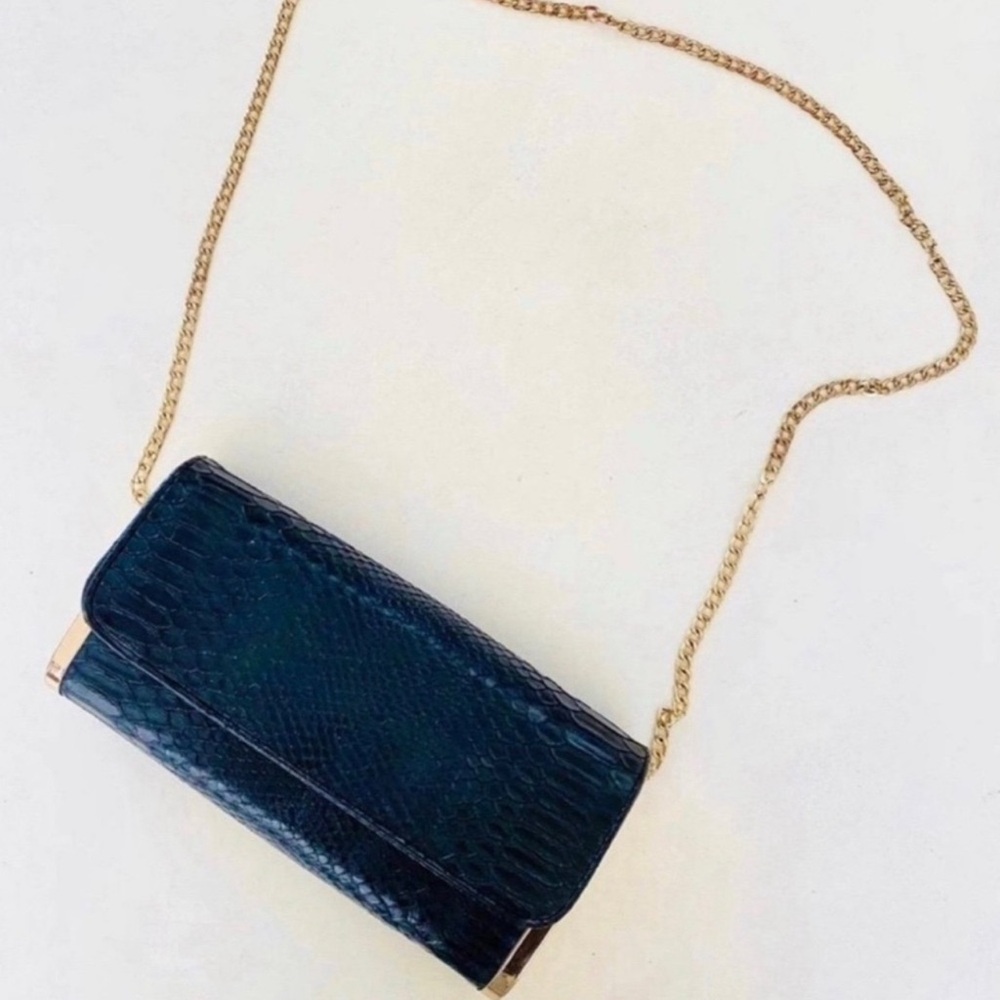 Madison West Snakeskin Leather Crossbody Clutch